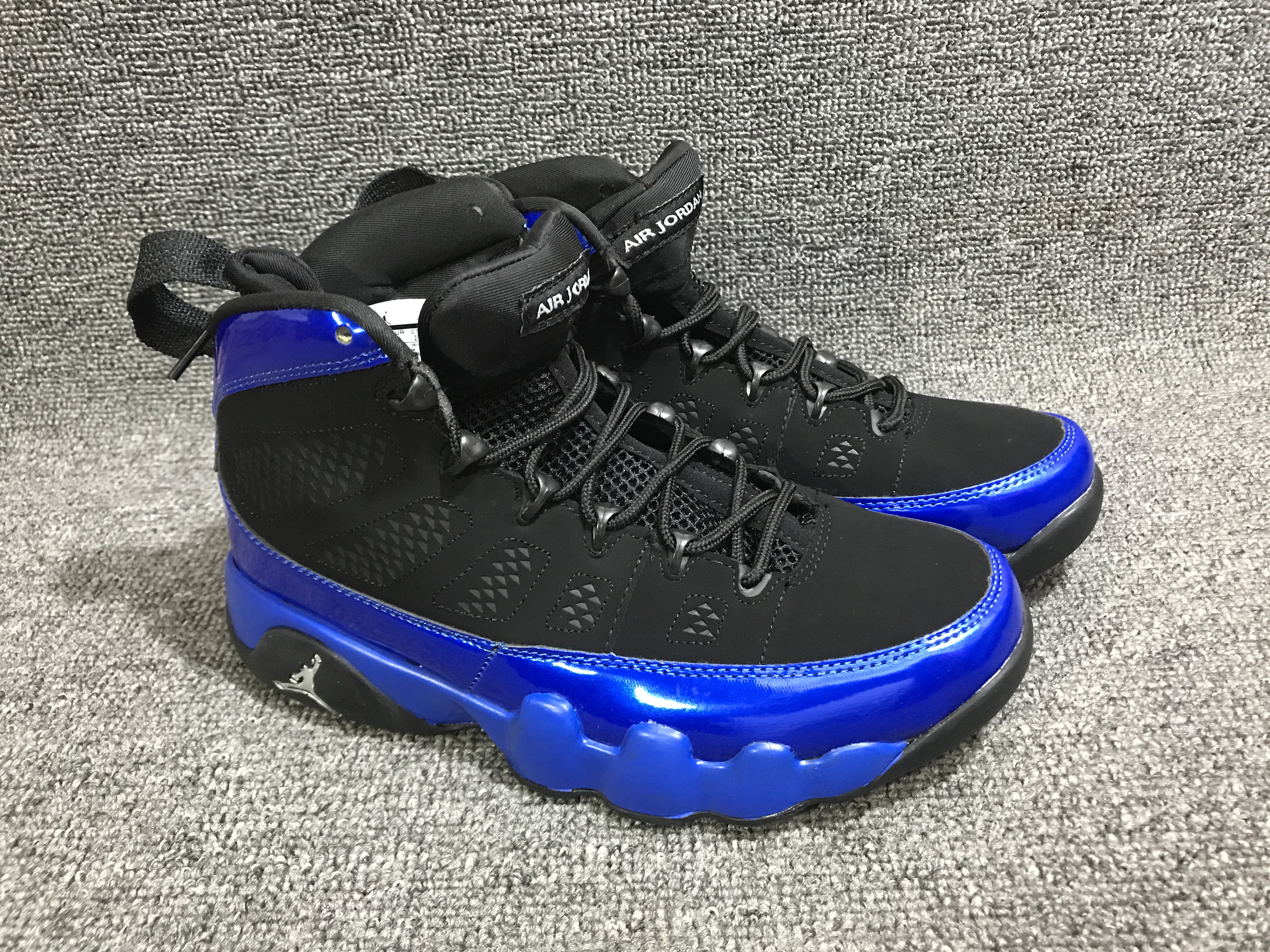 Air Jordan 9 Retro Black Shine Blue Shoes - Click Image to Close